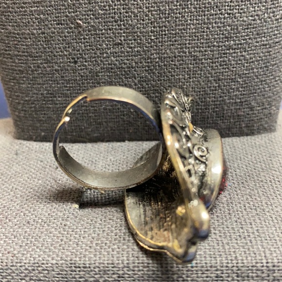 Ruby red stone inlays Nsilver metal cocktail ring8 - Picture 4 of 7